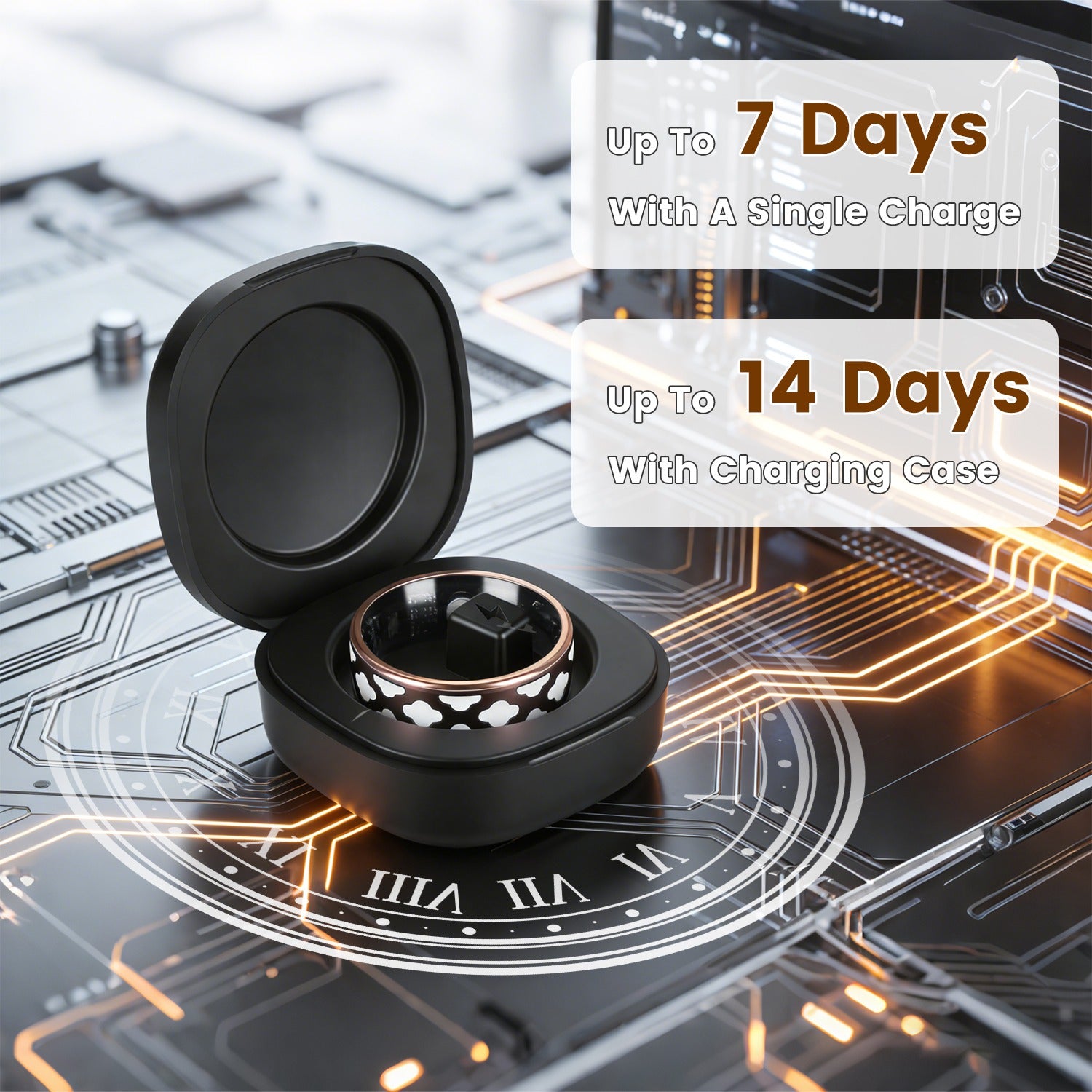 AUREVIAN Smart Ring Health Tracker Fitness Sleep Stress HRV Tracker With Charging Case Magnetic Charging Cable For Women & Men Compatible With IOS & Android 7-Day Battery Life Size 7 Size 8 Size9 Size10