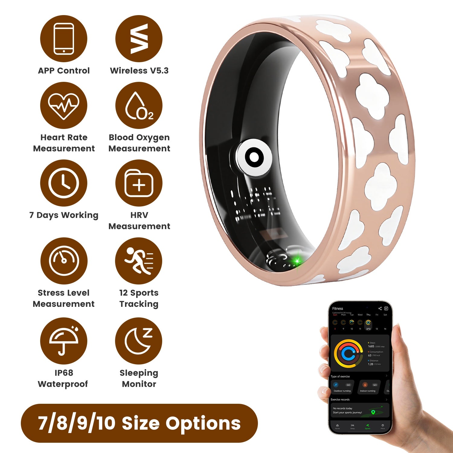 AUREVIAN Smart Ring Health Tracker Fitness Sleep Stress HRV Tracker With Charging Case Magnetic Charging Cable For Women & Men Compatible With IOS & Android 7-Day Battery Life Size 7 Size 8 Size9 Size10